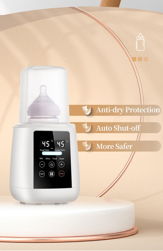 Pink multi-functional single bottle milk warmer with digital display for constant heating, defrosting, and steaming. - Image 24