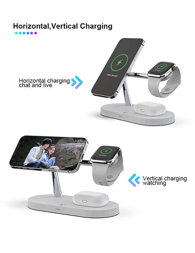 Estación de Carga Magnética 5 en 1: Cargador Inalámbrico 15W para Reloj, Auriculares y Celular - Image 9