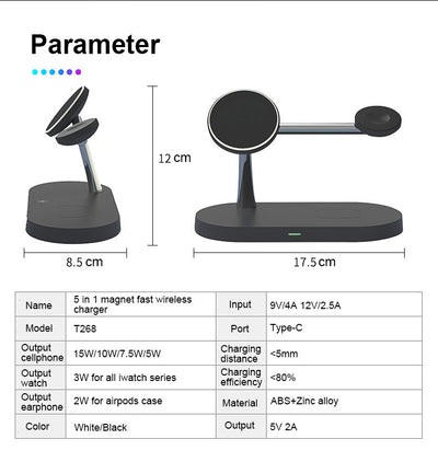 Estación de Carga Magnética 5 en 1: Cargador Inalámbrico 15W para Reloj, Auriculares y Celular - Image 16