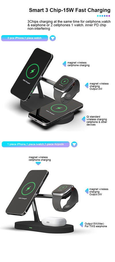 Estación de Carga Magnética 5 en 1: Cargador Inalámbrico 15W para Reloj, Auriculares y Celular - Image 19