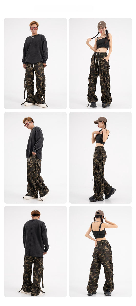 Pantalones Cargo Camuflaje con Cintura Elástica y Cordón - Estilo Street Couple - Image 10