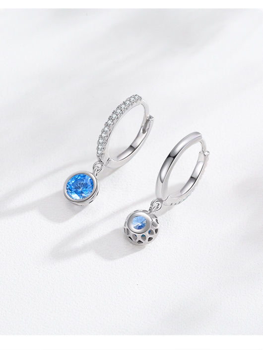 Women's light luxury jewelry set with a silver-toned necklace and hoop earrings, each featuring a sea blue artificial diamond pendant and clear artificial diamo - Image 18