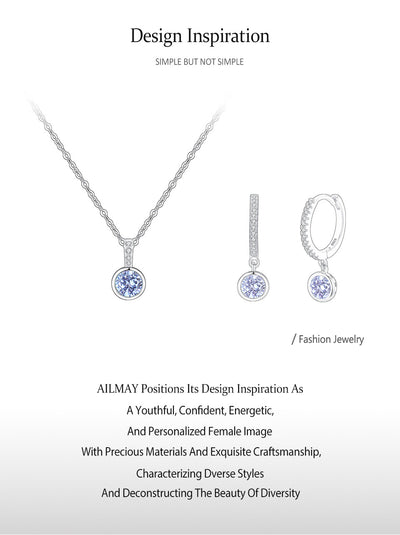 Women's light luxury jewelry set with a silver-toned necklace and hoop earrings, each featuring a sea blue artificial diamond pendant and clear artificial diamo - Image 19