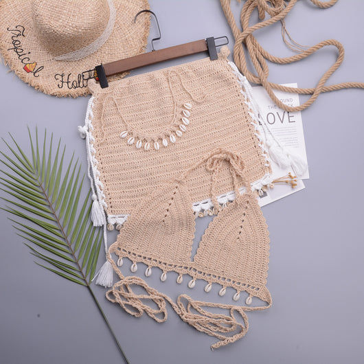 Traje de Baño Mujer Playa Diseño Artesanal Conchitas Cordones Laterales Escote - Image 19