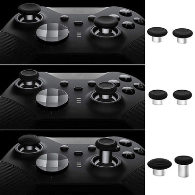 Xbox One Elite Series 2 controller accessory kit with black joysticks, silver D-pads, paddles, screwdrivers, and a storage bag. - Image 49