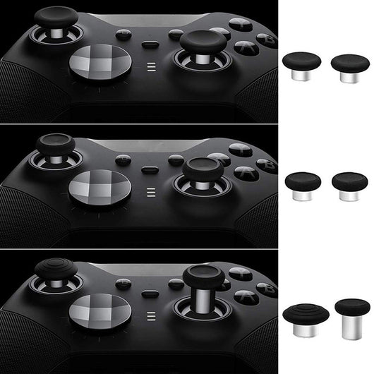 Xbox One Elite Series 2 controller accessory kit with black joysticks, silver D-pads, paddles, screwdrivers, and a storage bag. - Image 49