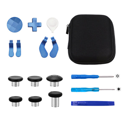 Xbox One Elite Series 2 controller accessory kit with black joysticks, silver D-pads, paddles, screwdrivers, and a storage bag. - Image 50