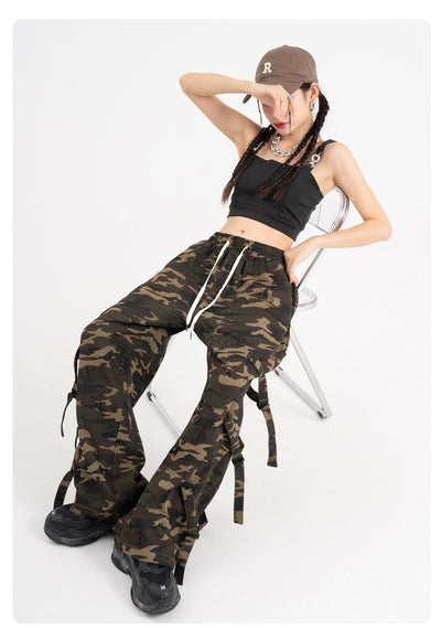 Pantalones Cargo Camuflaje con Cintura Elástica y Cordón - Estilo Street Couple - Image 14
