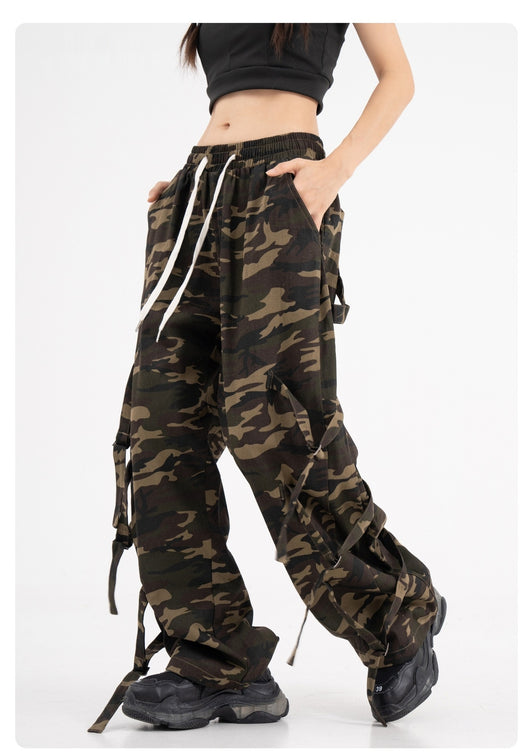 Pantalones Cargo Camuflaje con Cintura Elástica y Cordón - Estilo Street Couple - Image 17