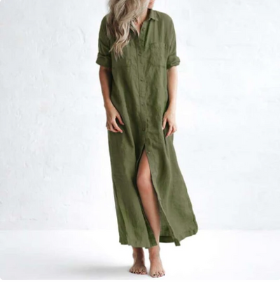 Vestido Camisero Largo de Algodón y Lino - Elegancia Casual - Image 7