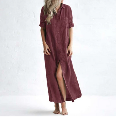 Vestido Camisero Largo de Algodón y Lino - Elegancia Casual - Image 10