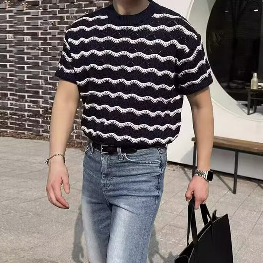Playera Hueca Jacquard de Manga Corta para Hombre - Image 10