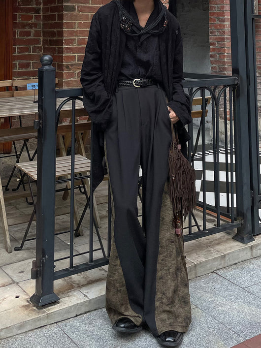 Pantalones Anchos con Pliegues Laterales y Costuras Decorativas - Image 8