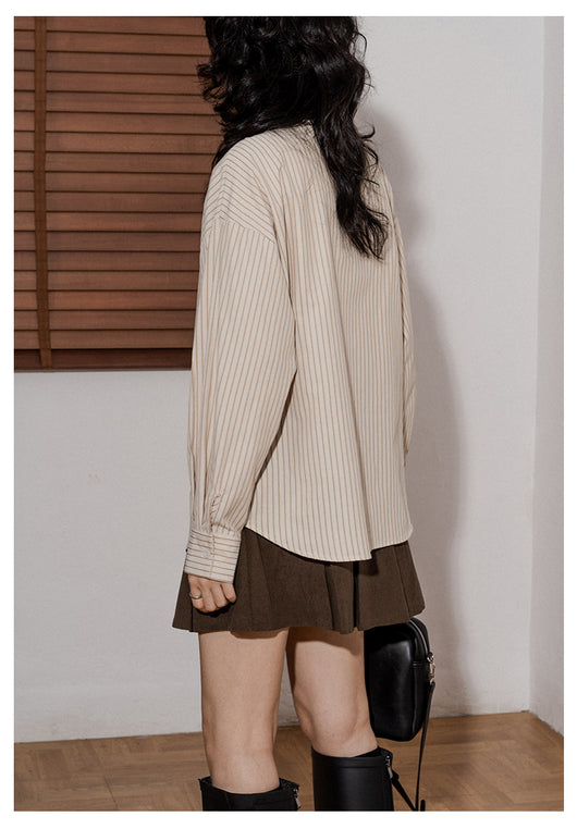 Camisa Suelta de Rayas Verticales Manga Larga para Mujer - Image 11