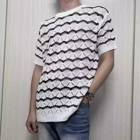 Playera Hueca Jacquard de Manga Corta para Hombre - Image 21