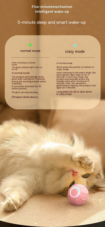 Red smart cat toy rolling ball with textured surface and glowing power button, designed for interactive play. - Image 12