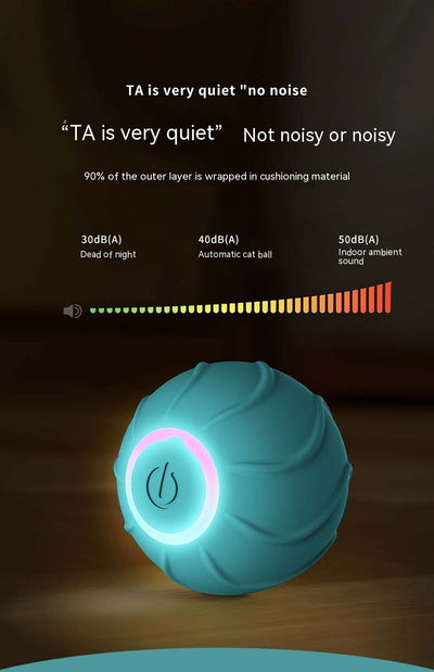 Red smart cat toy rolling ball with textured surface and glowing power button, designed for interactive play. - Image 13