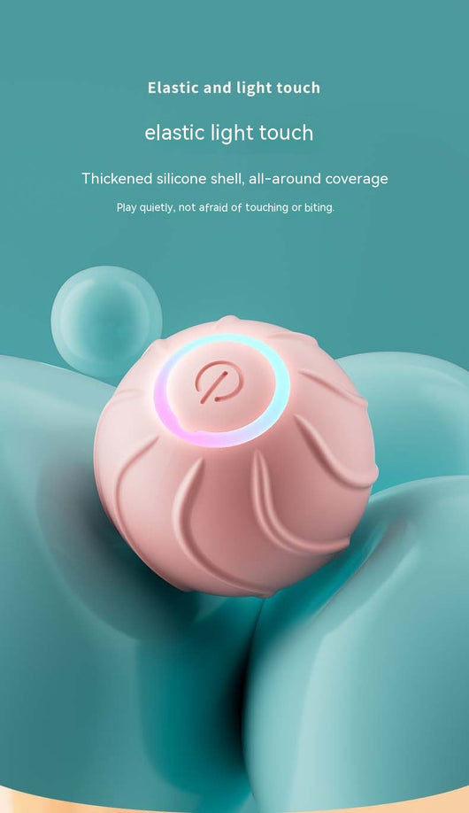 Red smart cat toy rolling ball with textured surface and glowing power button, designed for interactive play. - Image 16