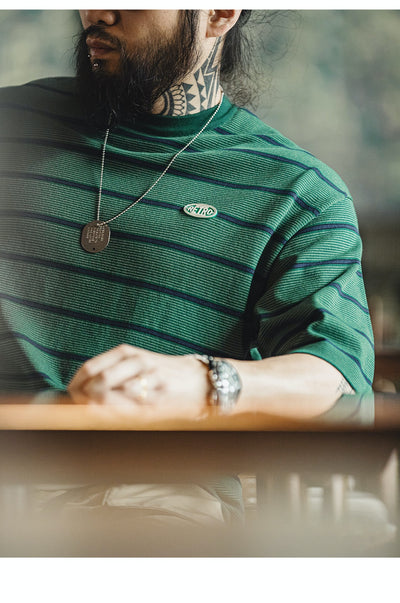 Camisa Retro de Rayas Finas con Contraste y Manga Corta para Hombre - Image 7
