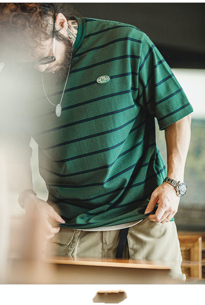 Camisa Retro de Rayas Finas con Contraste y Manga Corta para Hombre - Image 12