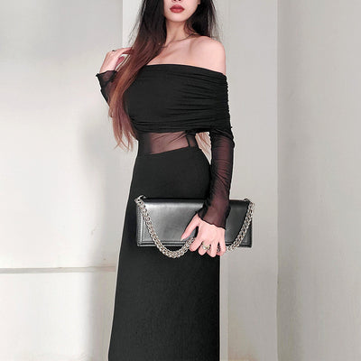 Vestido Largo de Invierno Elegante con Hombros Descubiertos y Pliegues - Image 7