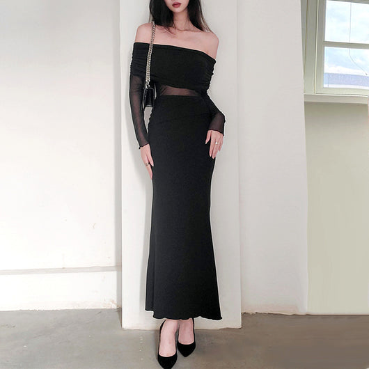 Vestido Largo de Invierno Elegante con Hombros Descubiertos y Pliegues - Image 9