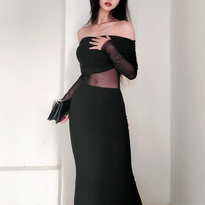 Vestido Largo de Invierno Elegante con Hombros Descubiertos y Pliegues - Image 10