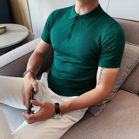 Camiseta Hombre Slim Fit Cuello Solapa Seda de Hielo Gris Verano - Image 19