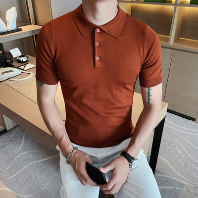 Camiseta Hombre Slim Fit Cuello Solapa Seda de Hielo Gris Verano - Image 21