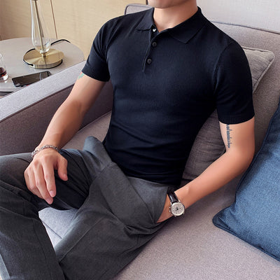 Camiseta Hombre Slim Fit Cuello Solapa Seda de Hielo Gris Verano - Image 22