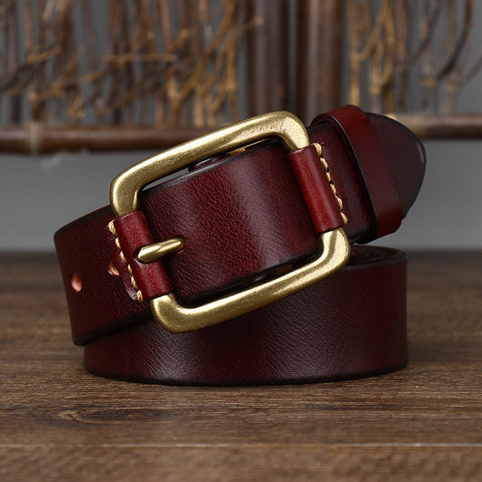 Cinturón de Cuero Genuino para Hombre con Hebilla Retro de Latón - Image 28