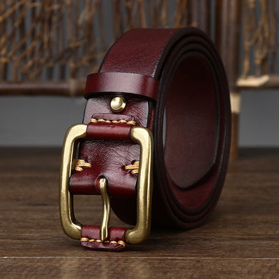 Cinturón de Cuero Genuino para Hombre con Hebilla Retro de Latón - Image 31