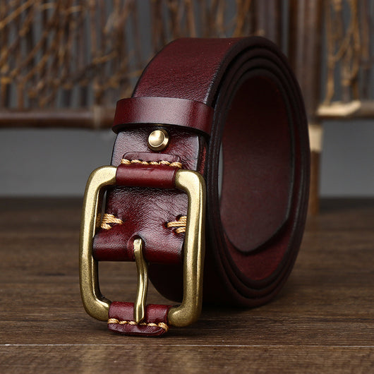 Cinturón de Cuero Genuino para Hombre con Hebilla Retro de Latón - Image 31