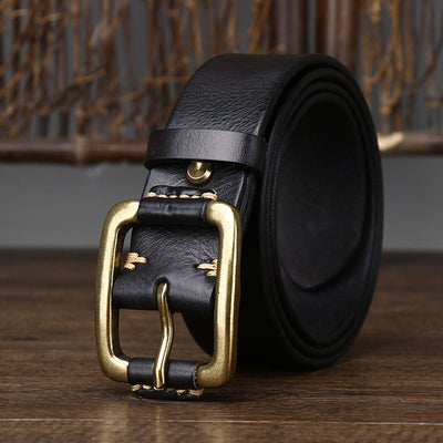 Cinturón de Cuero Genuino para Hombre con Hebilla Retro de Latón - Image 33
