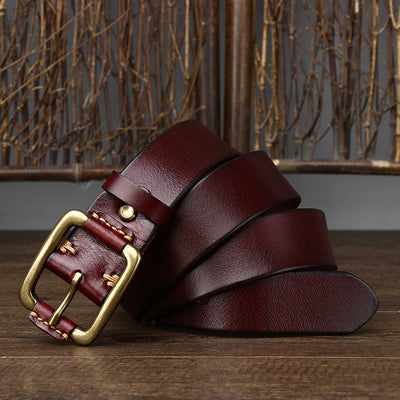 Cinturón de Cuero Genuino para Hombre con Hebilla Retro de Latón - Image 34