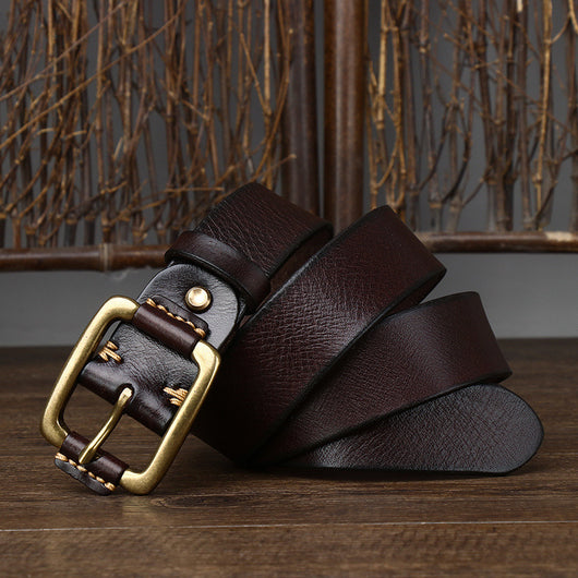 Cinturón de Cuero Genuino para Hombre con Hebilla Retro de Latón - Image 36