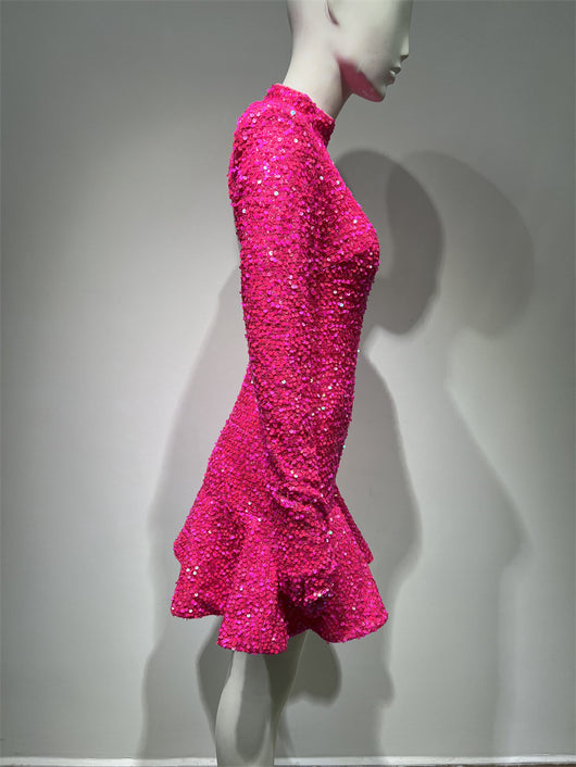 Vestido de Fiesta Rojo Rosado con Espalda Descubierta y Lentejuelas - Image 20