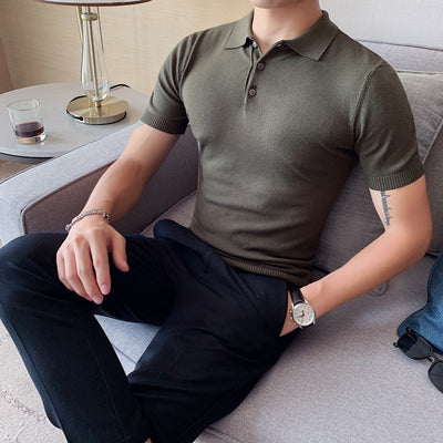 Camiseta Hombre Slim Fit Cuello Solapa Seda de Hielo Gris Verano - Image 27