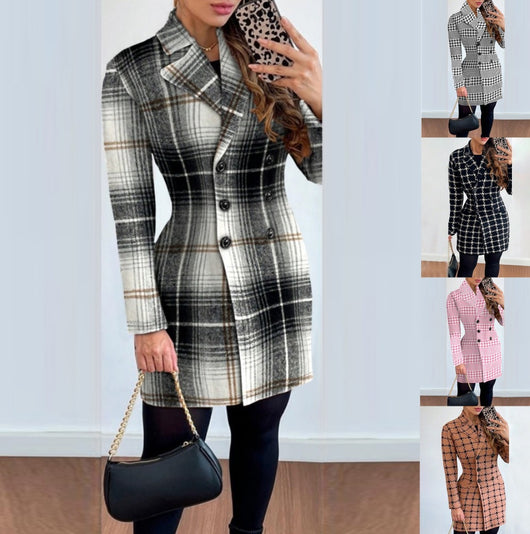 Abrigo Impreso Doble Botonadura Cuello de Traje para Mujer - Image 19