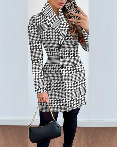 Abrigo Impreso Doble Botonadura Cuello de Traje para Mujer - Image 24