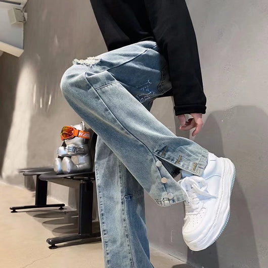 Pantalones Vaqueros Rectos con Letras Bordadas - Estilo Hip Hop Street Fashion - Image 23