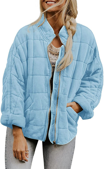 Abrigo de Invierno con Cierre de Cremallera y Cuello Alto - Chaqueta Larga Estampado Cuadros para Mujer - Image 19
