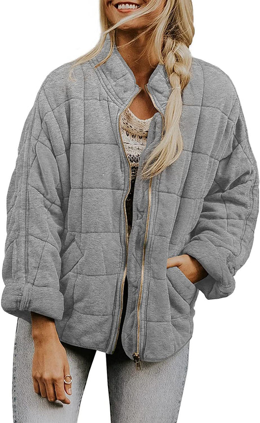 Abrigo de Invierno con Cierre de Cremallera y Cuello Alto - Chaqueta Larga Estampado Cuadros para Mujer - Image 20