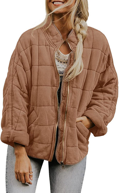 Abrigo de Invierno con Cierre de Cremallera y Cuello Alto - Chaqueta Larga Estampado Cuadros para Mujer - Image 21