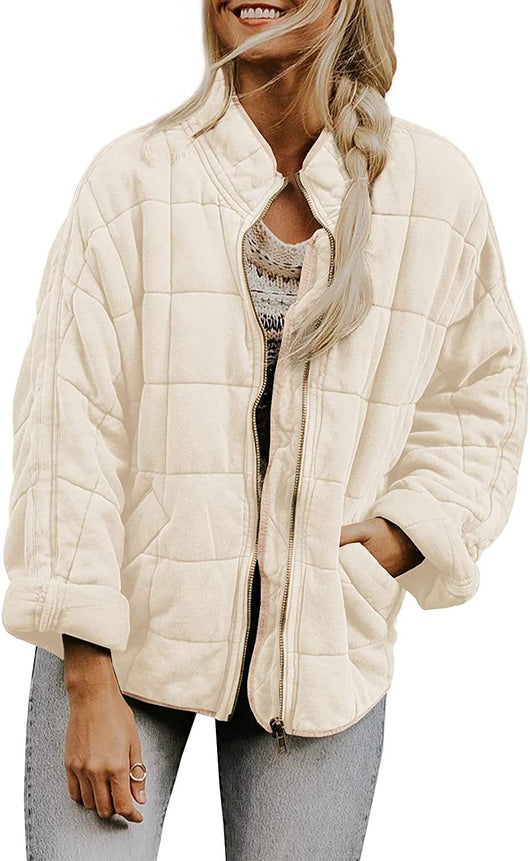 Abrigo de Invierno con Cierre de Cremallera y Cuello Alto - Chaqueta Larga Estampado Cuadros para Mujer - Image 23