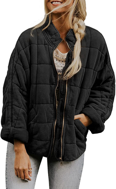 Abrigo de Invierno con Cierre de Cremallera y Cuello Alto - Chaqueta Larga Estampado Cuadros para Mujer - Image 24