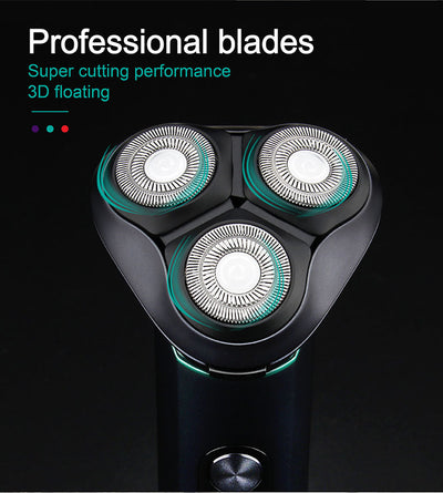 VGR men's electric rotary shaver with a dark teal metal body, LCD display, and three shaving heads. Includes USB cable, cleaning brush, travel pouch, and protec - Image 15