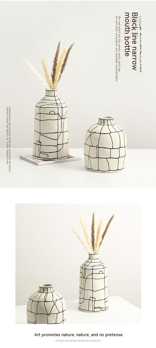 Jarrón de Cerámica Minimalista Italiano con Líneas Pintadas a Mano - Image 8