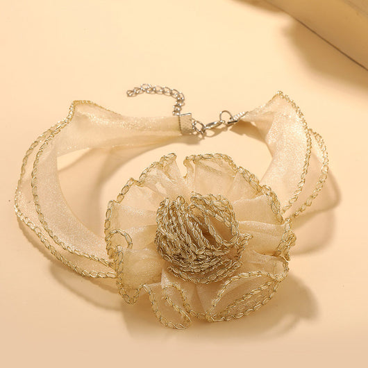 Collar Clavícula con Flor 3D en Encaje Transparente - Diseño Minimalista Trendy - Image 12