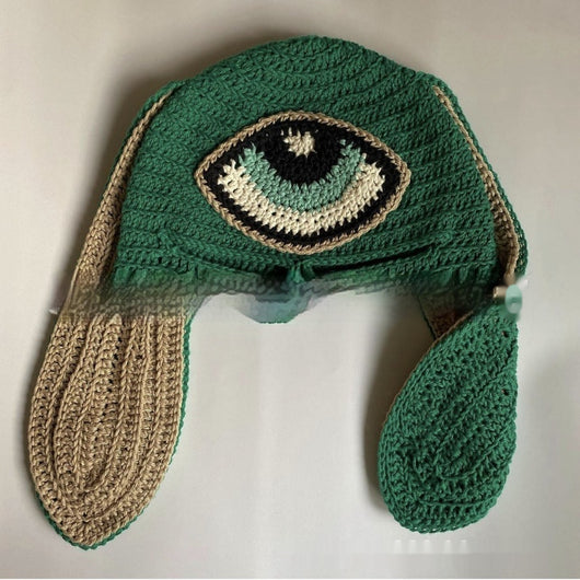 Gorro de Punto Artesanal con Orejas de Conejo, Diseño Divertido con Máscara de Un Ojo y Cuernos - Image 31